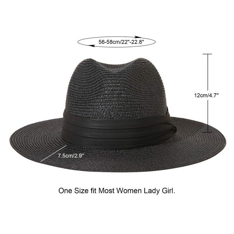JOYEBUY Womens UPF50 Foldable Summer Straw Hat Wide Brim Fedora Sun Beach hat (Black) - Image 2